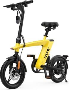 IZINQ H1 – Elektrische scooter / step met zadel / fiets / vouwfiets – 14″ luchtbanden – lithium 10.0Ah 36V – Geel/Zwart – 25km/u – Volwassenen en…