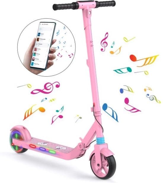 Stay-on Kes 1 - Elektrische Step Voor Kinderen Met Bluetooth Speaker En Led Color Lights - Roze Elektrische Step Wereld